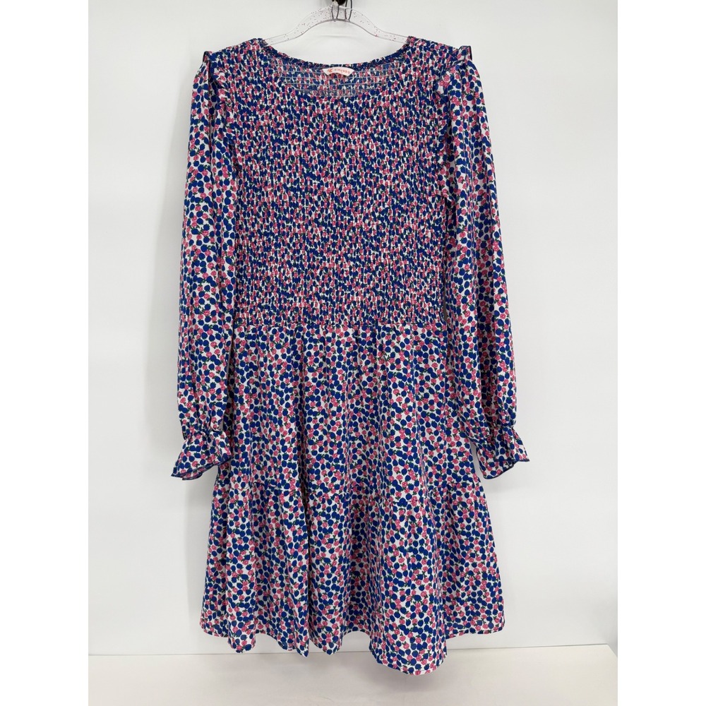 Kirundo Womens Blue Pink Floral Smocked Tiered Mini Dress Long Sleeve Sz L